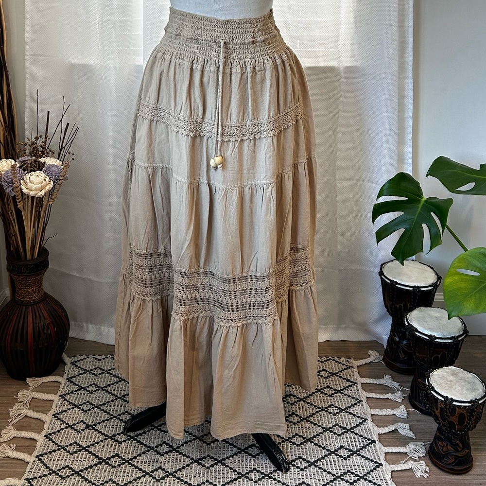 Dark beige 100 cotton long skirt.